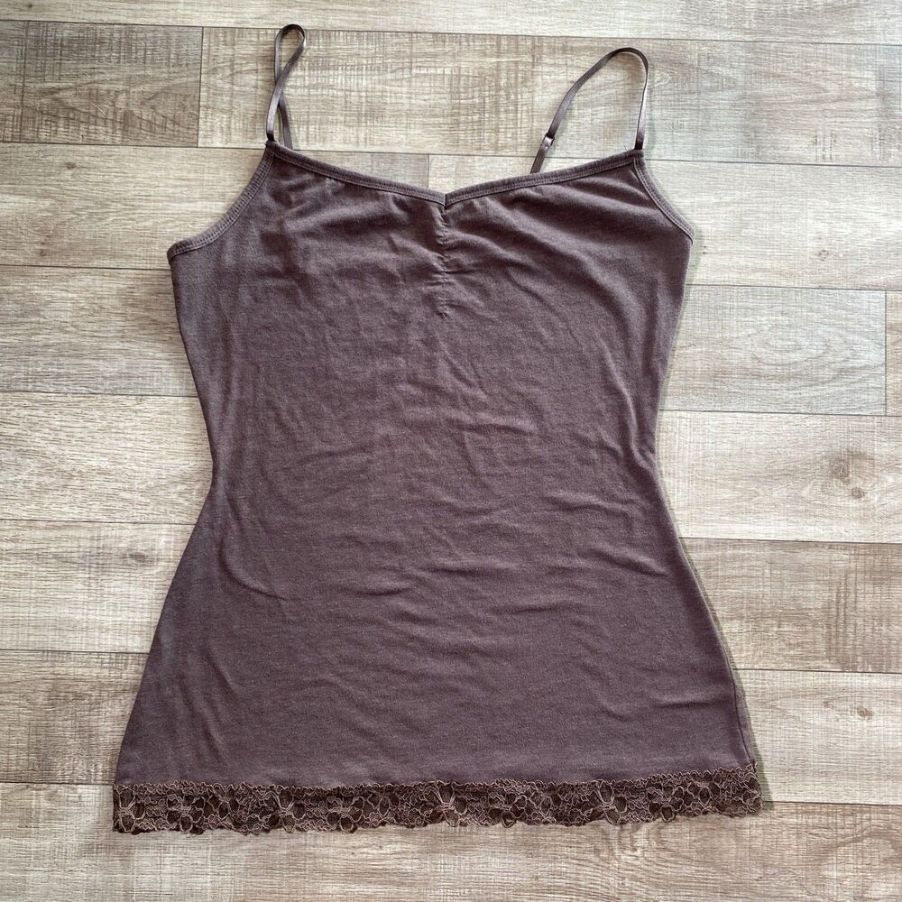 Maurices Womens Lace Trim Y2K Cami Tank Top Size S Brown Fairy Crinkle Preppy